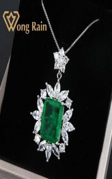 Wong Rain Vintage 100 925 Sterling Silver Created Moissanite Emerald Gemstone Wedding Pendent Necklace Fine Jewellery Whole LJ201005755479