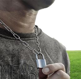 Pendant Necklaces Lock Necklace For Men Women 7mm Stainless Steel Paperclip Box Rolo Link Chain Gold Silver Colour Couple Jewellery L6495454