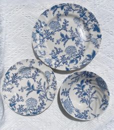 Plates Old Yellow Porcelain Underglaze Colour Blue Flower Tableware Steak Plate Soup Grain Bowl Ceramic