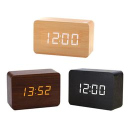 Creative Alarm Clock LED Wooden Watch Table Voice Control Digital Wood Despertador USB/AAA Powered Electronic Desktop Clocks