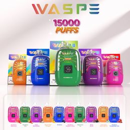 disposable vape 15k puff waspe vaper 15000 vaporizer e cigarette vapes disposable puff 0% 2% 5% LCD display 22ml rechargeable 650mah mesh coil green apple watermelon ice