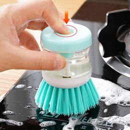 2 IN 1 Kitchen Dishwashing Brush With Liquid Soap Dispenser Household Cleaning Brushes For Pot Dish Bowl Utensils Washing Tools