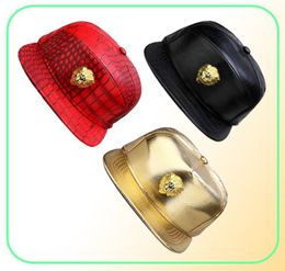 Metal Gold Lion Head Logo PU Leather Baseball Cap Casual Unisex Belt Buckle Hip Hop Rap 3 Panel Sun Snapback Hats Men Women8183477