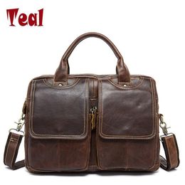 Briefcases 2021 Genuine Leather Men Bag Briefcase Fashion Man Business Crazy Horse Skin Laptop Large Capacity Designer High Qualit275K