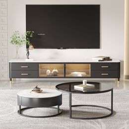 Modern Light Luxury TV Stands Home Furniture Round Coffee Table Set Small Apartment Living Room TV Cabinet Simple Floor Cabinet
