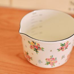 French Retro Enamel Measuring Cup with Scale Household High Temperature Baking Measuring Cup Milk Cup Multi-purpose Cup Bowl