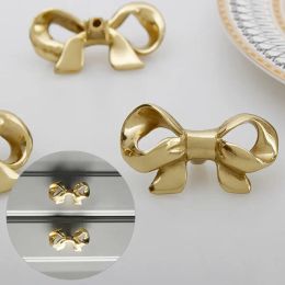 Brass Bow Tie Handle European Style French Cabinet Wardrobe Door Drawer Knobs Handmade Gold Furniture Handle Pulls Home Decor