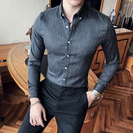 Men's Casual Shirts 2024 High Quality Striped British Style Long Sleeve Slim Luxury Men Business Social Party Dress Shirt