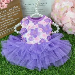 Summer Lace Chiffon Dress For Small Medium Dog Flower Fashion Party Birthday Wedding Cute Clothes Puppy Pet Skirt Costumes 240411