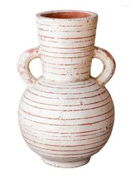 Vases Unprocessed Jade Binaural Red Pottery Flowerpot Vase Vintage Art Pot Flower Container Green Plant Decoration