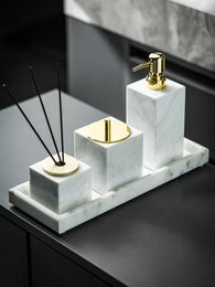 Volakos White Natural Marble Bathroom Accessories Set Luxury Storage Container Tissue Box Toothbrush Holder Tray Kit Bathroom