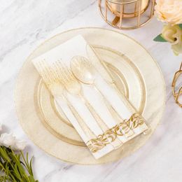 Disposable Dinnerware 350 Piece Set For 50 Guests Plastic Plates Party Include 100 Gold Glitter