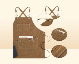 Aprons Kitchen Heavy Duty Canvas Barber Work Unisex Cross Straps Adjustable Salon Hairdresser Bib PU Leather for Men 2211226019777