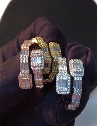 14K Gold Men Ladies Cubic Zirconia Diamond Ring Baguette Square Stones Ring Rosegold Silver Colour Hiphop Jewelry7799232