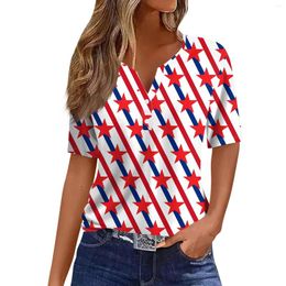 Women's T Shirts Shirt Independence Day Print Button Short Sleeve Daily Weekend Fashion Basic V- Neck Regularop Youthful Woman Clothes