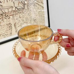 Wine Glasses Nordic High-value Glass Coffee Cup And Saucers Ins Mediaeval Afternoon Tea Cups Niche Amber Luxury Mug