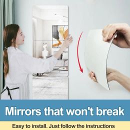 4Pcs Full Length Mirror Tile Sticker Self Adhesive Easy to Instal Waterproof Removable Large Full Body Mirror Set