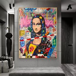Mona Lisa Graffiti Art Posters and Canvas Paintings, Modern Street Art Murals of Funny Characters Decorate The Home Living Room