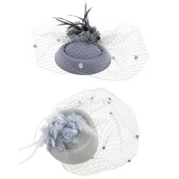 Fascinators Hats Solid Color Feather Flower Pillbox Hat Cocktail Tea Party Headwear Cap with Veil for Girls and Women Dropship