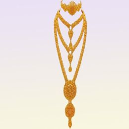 Arabic Dubai Jewelry Set for Women Earrings Ethiopian African Long Chain Gold Color Necklace Wedding Bridal Gift 2207214427963