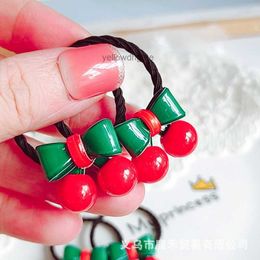 Infant and toddler acrylic cute big red cherry small hair circle female baby hair mini size cherry leather band hair clip