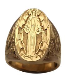 5pcs Vintage Hand Engraved Virgin Mary Religious Ring European and American fashion men039s women039s rings G1242793368