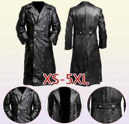 Men's Leather Faux MEN'S GERMAN CLASSIC WW2 UNIFORM OFFICER BLACK REAL LEATHER TRENCH COAT 2209222321580