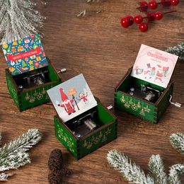 2023 Christmas Gift Wooden Hand Crank Music Box Merry Christmas Music Theme Birthday New Year Gifts Santa Claus Decoration