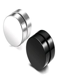Punk Fake Mens Stud Earrings Black Silver Stainless Steel Magnet Round Ear Clip for Men Women Mix size 6mm 10mm 12mm6974658