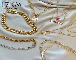 17KM Fashion Asymmetric Lock Necklace for Women Gold Silver Color Chunky Thick Locks Choker Chain Necklaces Party Jewelry2966896