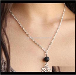 Pendants LavaRock Lotus Aromatherapy Essential Oil Diffuser Necklaces Natural Black Lava Bead Pendant Necklace Fashion7791340