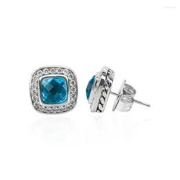 Stud Earrings Fashion Geometric Inlay Blue Square Zircon Stone 2024 Trends Earring For Women Elegant Jewellery Accessories