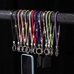 Key Rings Luxury Bling Keychain Bright Rhinestone Phone Lanyard Wrist Straps Hanging Cord Diamond Crystal Anti-lost Rope 240412
