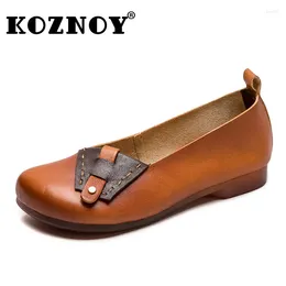 Casual Shoes Koznoy 2cm Ethnic Natural Genuine Leather Loafer Summer Comfy Shallow Women Soft Flats Elastic Spring Autumn Sewing