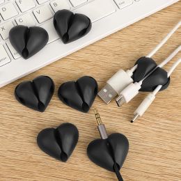 10/1Pcs Heart Shape Silicone USB Cable Organizer Adhesive Desktop Tidy Management Cable Winder Clips Earphone Mouse Wire Holder