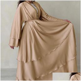 Ethnic Clothing 2024 Ramadan Open Abaya Dubai Cardigan Muslim Coat Arab Dress With Belt Turkey Abayas For Women Kimono Islamic Kaftan Otqn5