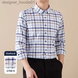 Men's Casual Shirts High quality new 100% pure cotton Oxford shirt mens long sleeved social dress soft and comfortable suitable for casual mens clothing C240412