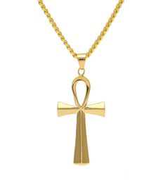 NEW Stainless Steel Ankh Necklace Egyptian Jewelry Hip Hop Pendant Iced Out Gold Key To Life Egypt Necklace 24" Chain9152537