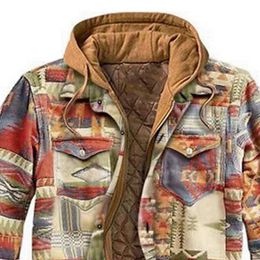 Mens Autumn Winter Hooded Jacket Harajuku Plaid Zipper Long Sleeve Coats Basic Casual Shirt Jackets European American Size M-4XL