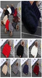 CC Trendy Hats Kids Knitted Fur Poms Beanie Winter Cable Slouchy Skull Caps Leisure Beanie Outdoor Hats 9 Colors 50pcs TCC056550060