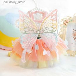 Dog Apparel Cat and Do Dress Pink Rainbow Butterfly Wins auze Bubble Skirt Princess Dress Small and Medium-sized Pet Clothin L49