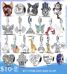 925 Silver fit Charm Bracelet bead Colour Dog Cat Butterfly Elephant charmes ciondoli DIY Fine Beads Jewelry4363145