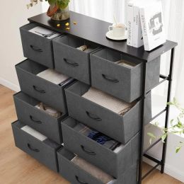 Dresser for Bedroom, Storage Drawers, Fabric Storage Tower with 9 Drawers, Chest of Drawers with Fabric Bins, Sturdy Metal Frame