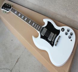 Factory Custom Right Handed White Electric Guitar With Chrome HardwareHH PickupsBlack PickguardRosewood FretboardCan be custom2458945