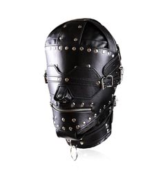 New Bondage Luxury Full Leather Bondage Hood Gimp Mask with Blindfold Locking Mouth Zip4440100