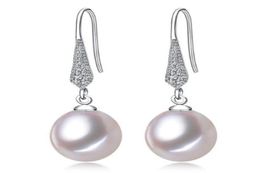 89mm White Pink Purple 100 Natural Freshwater Pearl Drop Earrings 925 Silver Zircon Jewelry for Women8620003