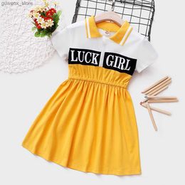 Vestidos de menina 1-6y crianças meninas Vestido casual Casual Cotton Girl Sports Salia Lucky Girl Summer Summer Manumed A-Line Dress Y240412