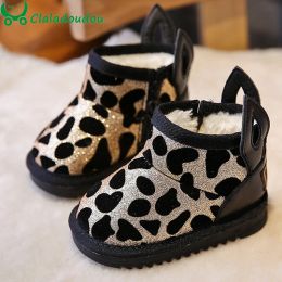 Boots 11.515cm Baby Boys Girls Bling Leopard Snow Boots,Cute Ears Gold Sivler Toddler Warm Winter Ankle Boots With Plush,Winter Shoe