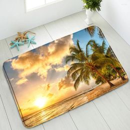 Bath Mats Ocean Non-Slip Palm Tree Summer Scenery Bedroom Kitchen Doormat Indoor Floor Mat Washable Foot Pads Absorbent Carpet