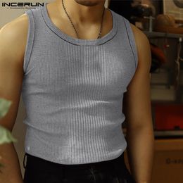 Casual Simple Style Tops INCERUN New Mens Pit Stripe Knitted Spliced Tank Tops Handsome Male Solid Colour Simple Vests S-5XL 2023